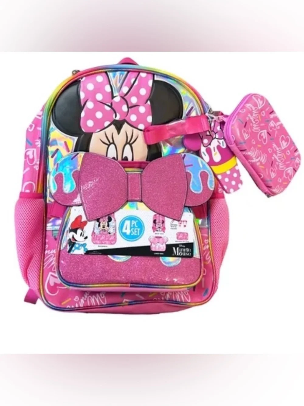 Disney Pink Minnie Mouse Kids Backpack Set - Pink, Black, White